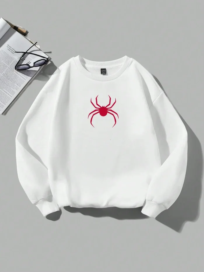 Spring Casual Women Sweatshirts Simple Spider Prints Hoodies Comfortable Fleece Soft Pullover Crewneck Loose Female Tops Clothes - Image 2