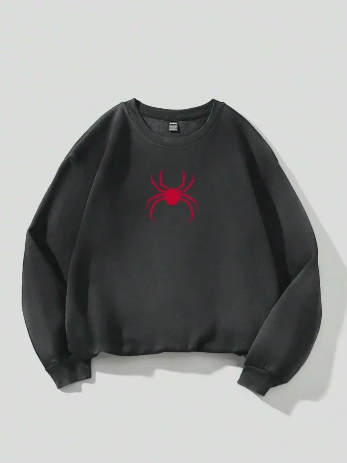 Spring Casual Women Sweatshirts Simple Spider Prints Hoodies Comfortable Fleece Soft Pullover Crewneck Loose Female Tops Clothes - Image 3