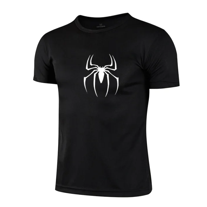 Spider Men Short Running T Shirt Gym Sports Top Quick Dry Breathable Black Fitness Sportswear Bodybuilding Clothing