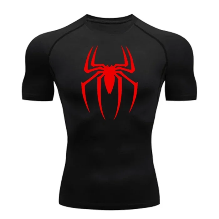 Men's Spider Print Compression Shirt, Quick Dry T-Shirt, Gym Running Jersey, Breathable Short Sleeve, Spring, Summer, M-3XL