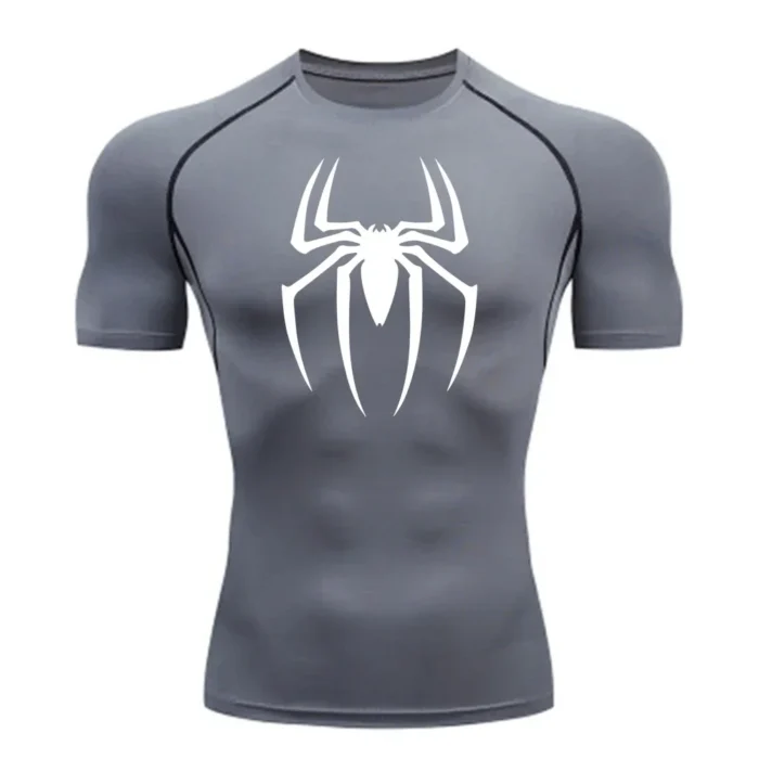 Men's Spider Print Compression Shirt, Quick Dry T-Shirt, Gym Running Jersey, Breathable Short Sleeve, Spring, Summer, M-3XL - Image 2